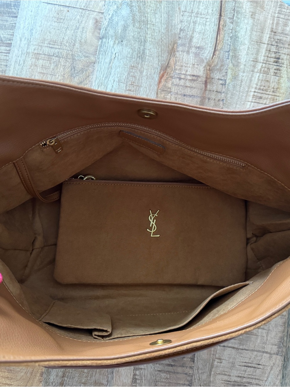 Saint Laurent Suede Shoulder Bag in Warm Tan with Gold YSL Hardware - Picture 3 of 4